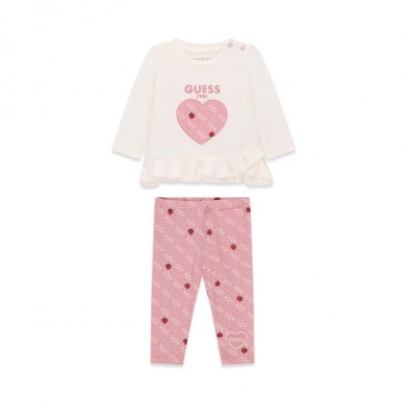 Set bebe cu maneca lunga Guess pentru fetita bluza si colanti