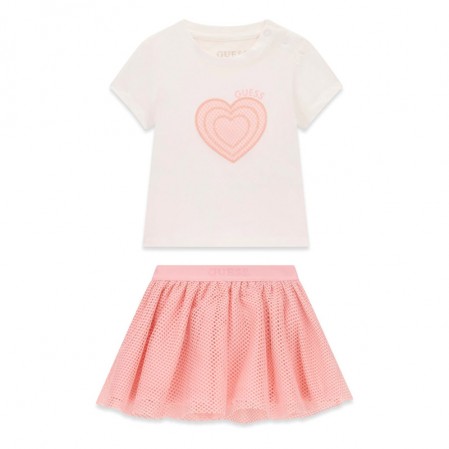Set bebe Guess pentru fetita tricou cu maneca scurta si fusta