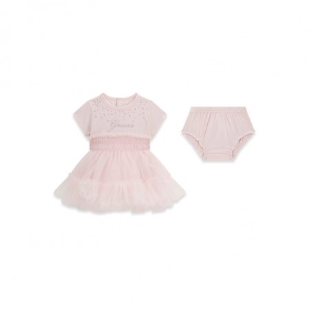 Set bebe Guess pentru fetita cu rochita cu fusta din tul si chilotei