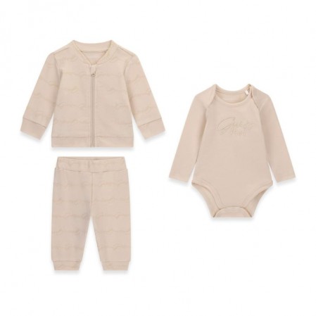 Set bebe cu maneca lunga Guess unisex cu print si logo 