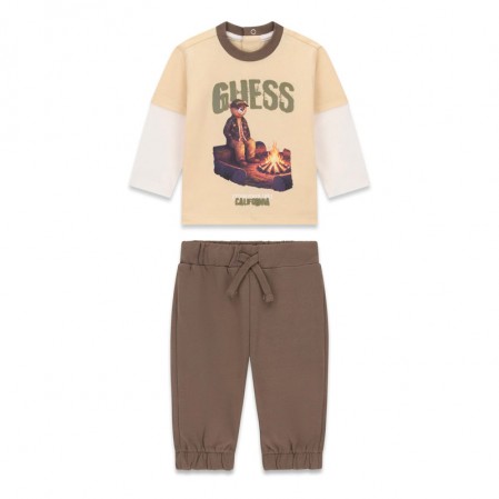 Set bebe Guess pentru baiat bluza cu print cu ursulet si pantaloni 