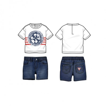 Set bebe Guess pentru baiat tricou si pantaloni scurti denim