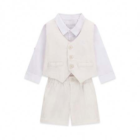 Set bebe Guess pentru baiat camasa vesta si pantaloni scurti