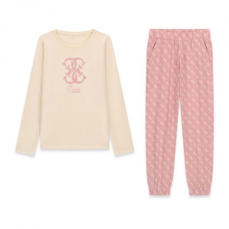 Set pijama copii Guess pentru fata bluza cu maneca lunga si pantaloni