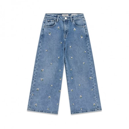 Blugi copii Guess pentru fata cu picior larg si broderie flori