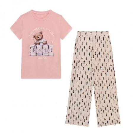 Pijama copii Guess pentru fata tricou maneca scurta si pantaloni lungi