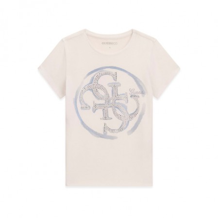 Tricou copii cu maneca scurta Guess pentru fata cu logo mare frontal