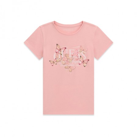 Tricou copii cu maneca scurta Guess pentru fata cu logo si fluturi