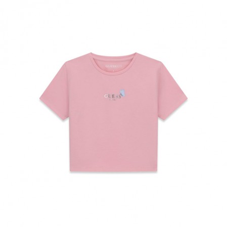 Tricou copii Guess pentru fata cambrat cu logo si fluture