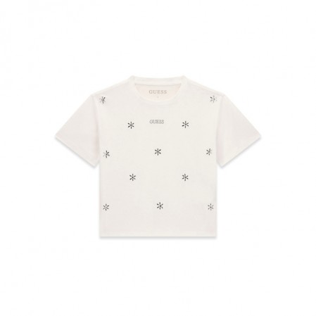 Tricou copii cu maneca scurta Guess pentru fata cu logo si decoratii