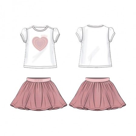 Set copii Guess pentru fata tricou cu maneca scurta cu logo si fusta