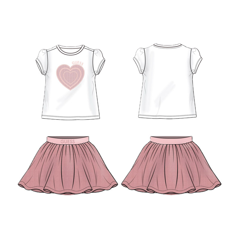 Set copii Guess pentru fata tricou cu maneca scurta cu logo si fusta