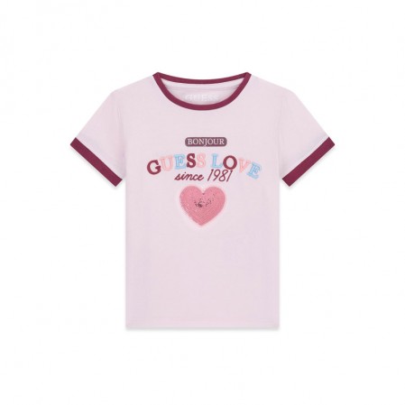 Tricou copii Guess pentru fata cu logo de inima si inscriptie 