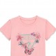 Tricou copii Guess pentru fata cu logo cu elemente florale si fluturi