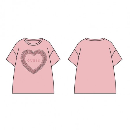 Tricou copii Guess pentru fata cu logo inima si inscriptie