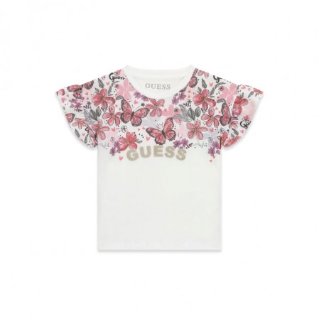 Tricou copii Guess pentru fata cu elemente florale si fluturi