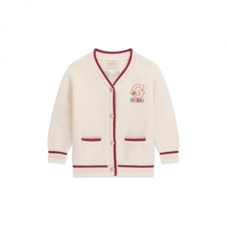 Cardigan copii Guess pentru fata logo si desen cu ursulet 