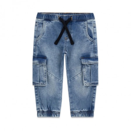 Pantaloni cargo denim copii Guess pentru baiat cu buzunare laterale