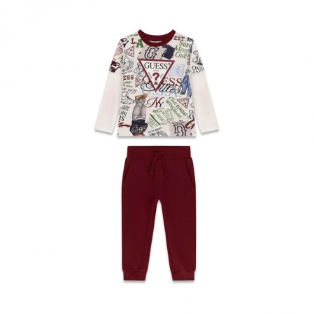 Set copii Guess pentru baiat bluza cu logo si print si pantaloni lungi