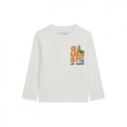 Tricou copii cu maneca lunga Guess pentru baiat cu logo sus in stanga