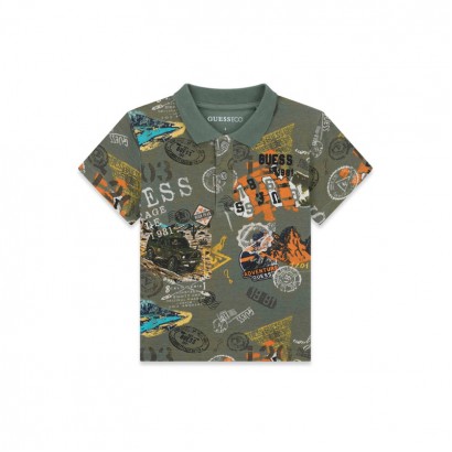 Tricou polo copii Guess pentru baiat cu maneca scurta si print colorat