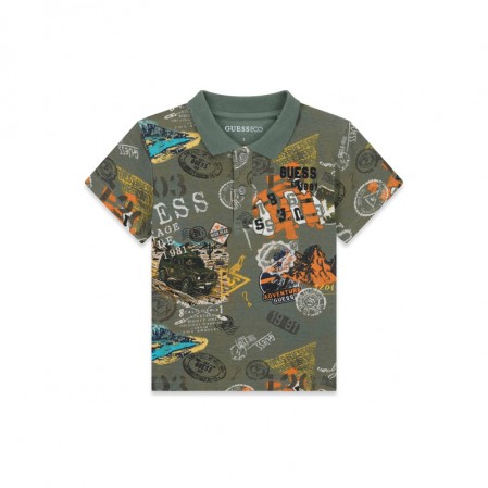 Tricou polo copii Guess pentru baiat cu maneca scurta si print colorat