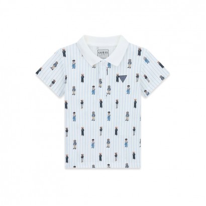 Tricou polo copii Guess de baiat cu maneca scurta si print de ursulet
