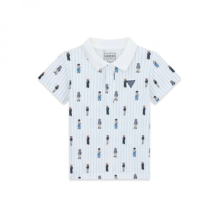 Tricou polo copii Guess de baiat cu maneca scurta si print de ursulet