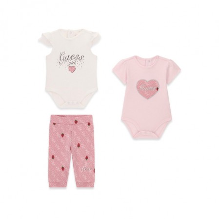 Set bebe Guess pentru fetita doua body cu maneca scurta si pantaloni
