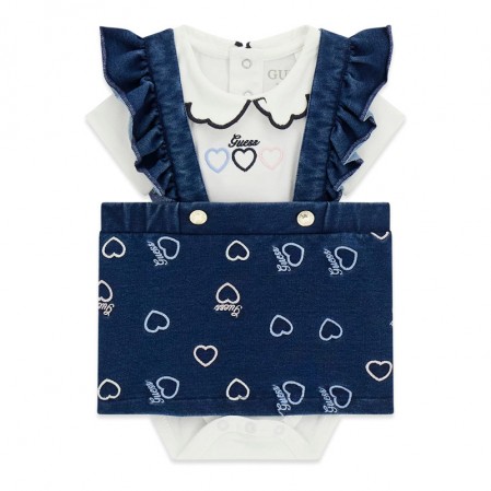 Set bebe Guess pentru fetita body cu maneca scurta si fusta din denim