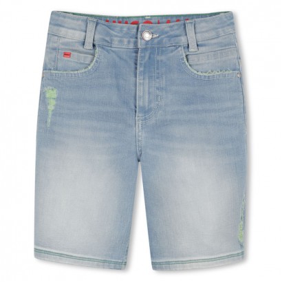 Pantaloni scurti de blugi copii Hugo pentru baiat cu efect decolorat