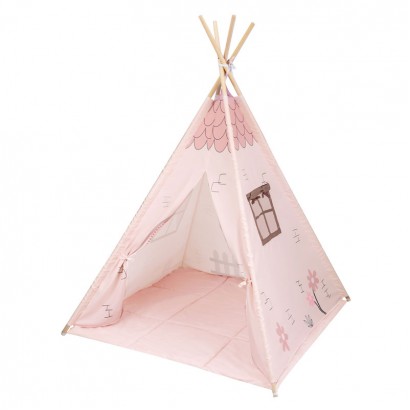Kikkaboo Cort de joaca din lemn cu sezut moale Pink House