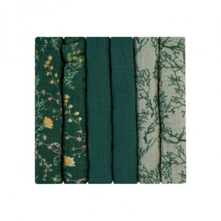 Kikkaboo Set 6 batiste de muselina 30х30 cm Secret Garden Green