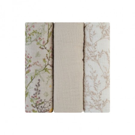 Kikkaboo Set de 3 scutece din muselina 75х75 cm Secret Garden Beige