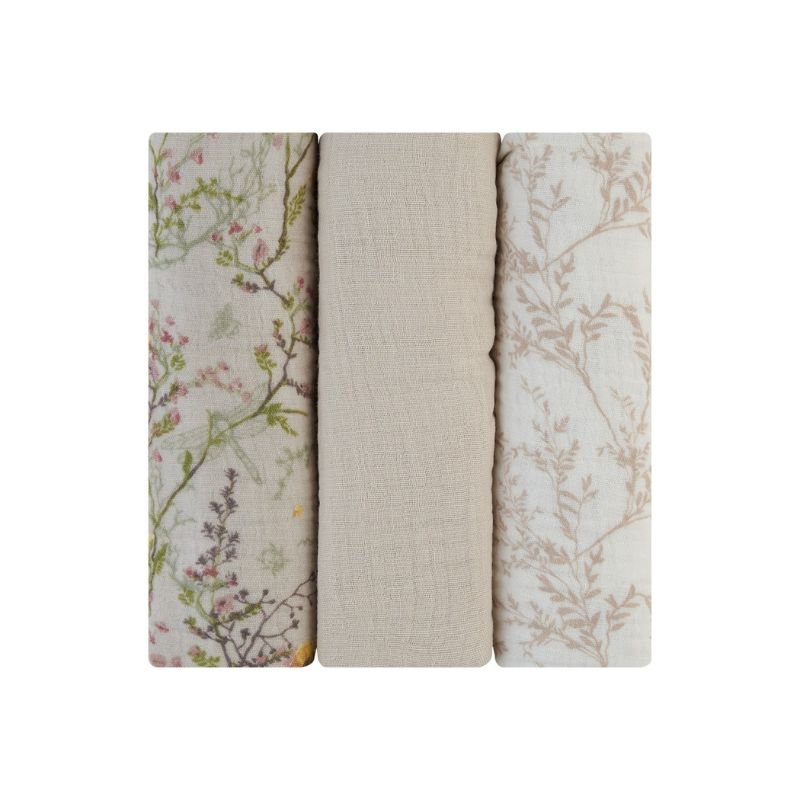 Kikkaboo Set de 3 scutece din muselina 75х75 cm Secret Garden Beige