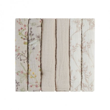Kikkaboo Set de 6 batiste din muselina 30х30 cm Secret Garden Beige