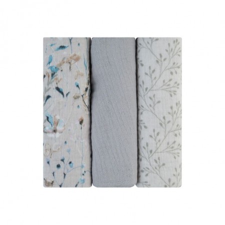 Kikkaboo Set de 3 scutece din muselina 75х75 cm Dreamy Fields Grey