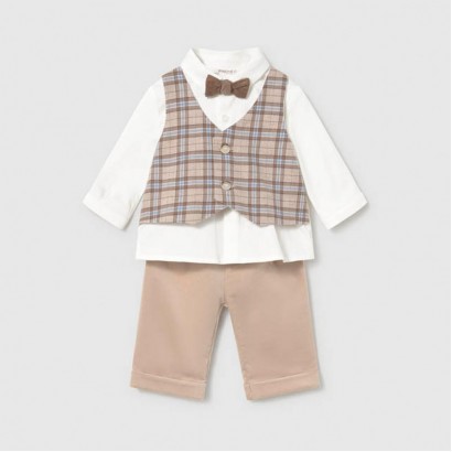 Set bebe Mayoral pentru baiat 3p cu pantaloni camasa si vesta