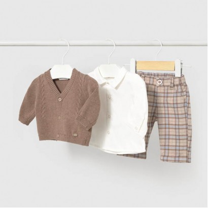 Set bebe Mayoral pentru baiat 3p cu pantaloni camasa si cardigan