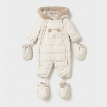 Salopeta de iarna bebe Mayoral unisex cu gluga si botosei