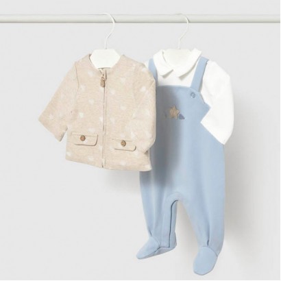 Set bebe Mayoral pentru baiat salopeta si cardigan