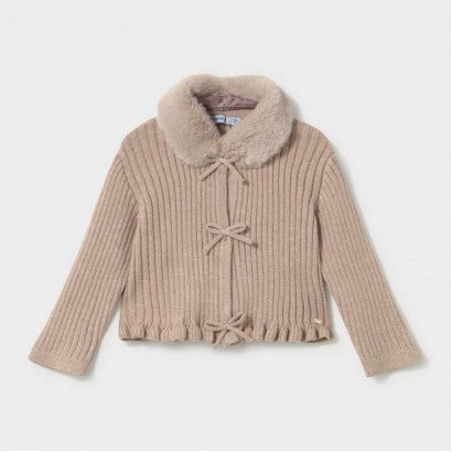 Cardigan pufos bebe Mayoral pentru fetita cu guler