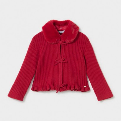 Cardigan pufos bebe Mayoral pentru fetita cu guler