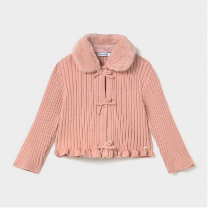 Cardigan pufos bebe Mayoral pentru fetita cu guler